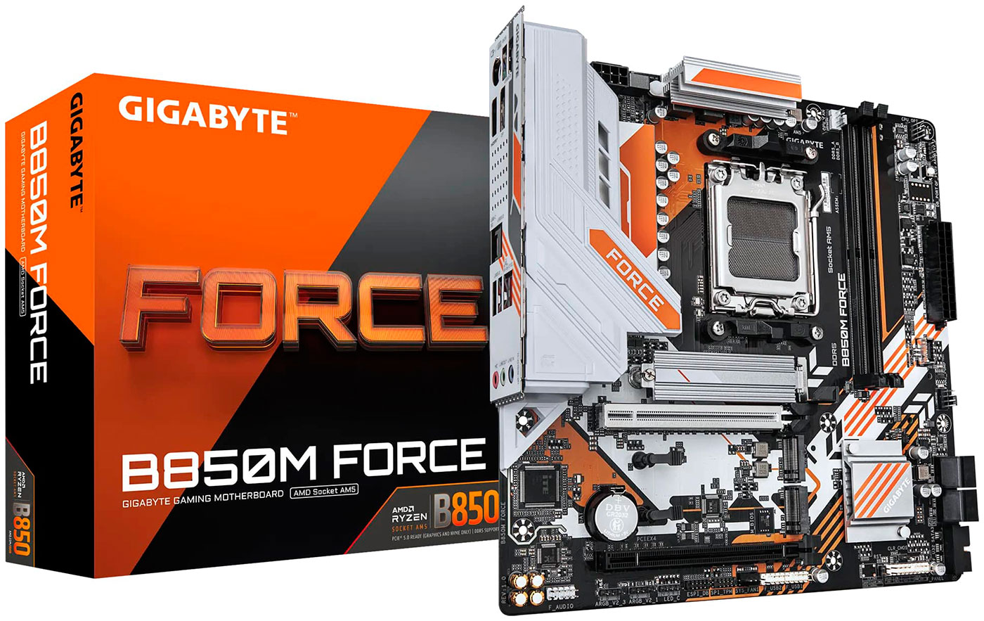 

Материнская плата Gigabyte B850M FORCE (AM5, mATX), Черный/оранжевый