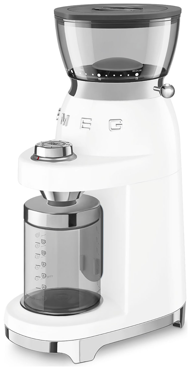 Изображение товара Кофемолка Smeg CGF03WHEU белая современная с 15 степенями помола