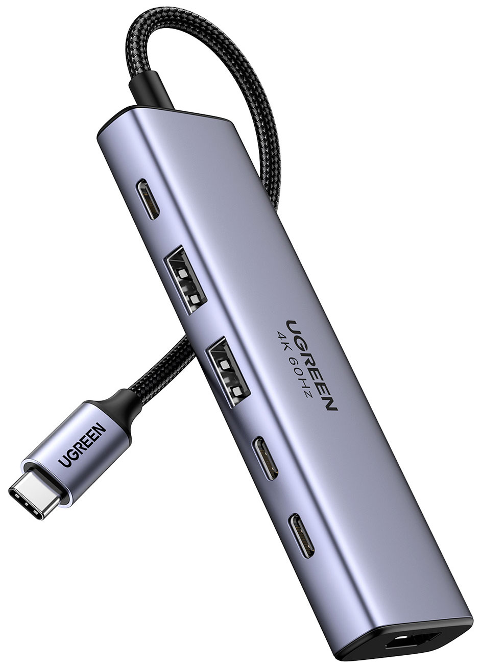 

USB концентратор (хаб) Ugreen CM511, USB-C - HDMI+2хUSB-A 3.2+2хUSB 3.2 C+PD 4Kх60Гц, серый (35999)