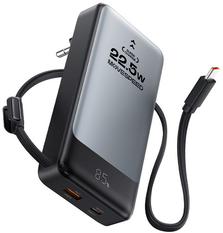 Изображение товара Внешний аккумулятор Movespeed MSP17, встроенная складная вилка, 220В, 1 порт USB-C, 10000mah, серый