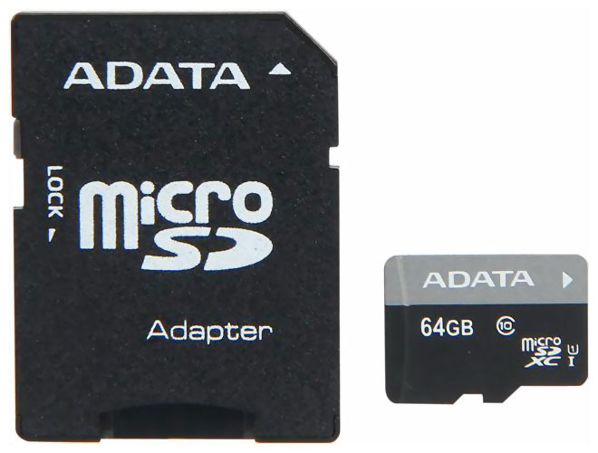 цена Карта памяти A-DATA microSDXC Class 10 64 GB + SD adapter (AUSDX 64 GUICL 10-RA1)