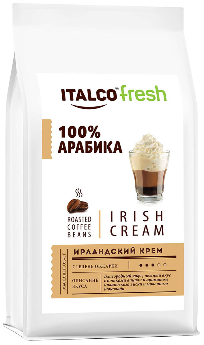 Кофе зерновой Italco Ирландский крем (Irish cream) ароматизированный, 375 г кофе зерновой italco вишнёвый тирамису cherry tiramisu ароматизированный 375 г