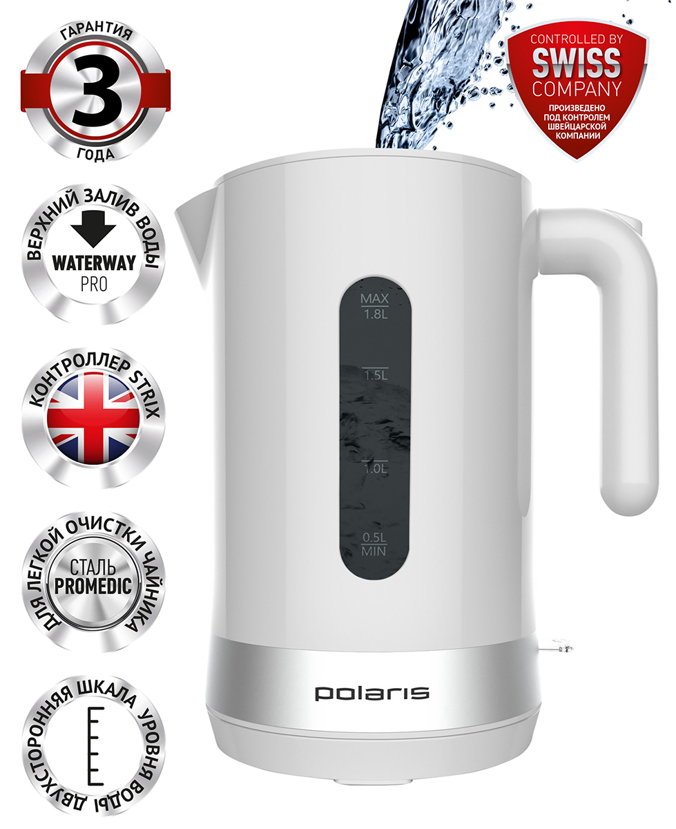 Изображение товара Электрический чайник Polaris PWK 1803C Water Way Pro белый 2200 Вт 1.8 л