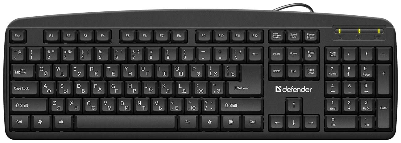 цена Проводная клавиатура Defender Office HB-910 RU,черный,полноразмерная