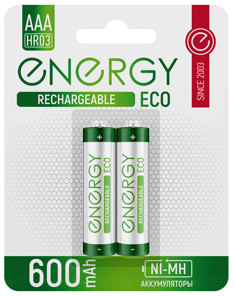 Аккумулятор Energy Eco NIMH-600-HR03/2B АAА 2шт 104986 аккумулятор energy eco nimh 900 hr03 2b аaа 2шт 104987