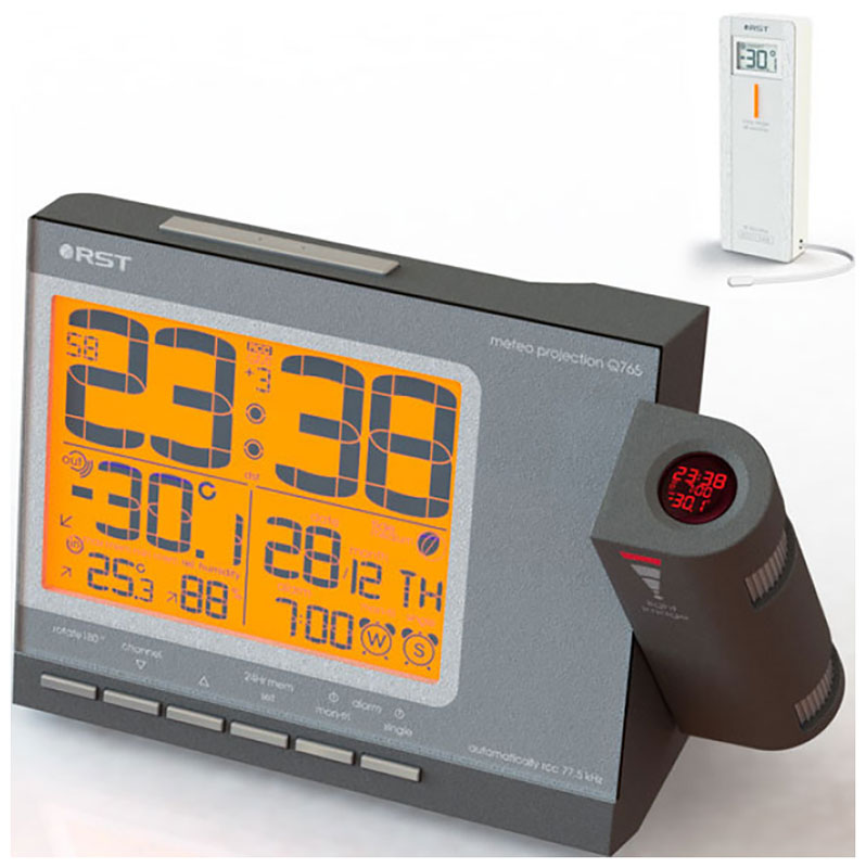 цена Проекционные часы c радиодатчиком RST meteo projection Q765 RST32765 графит