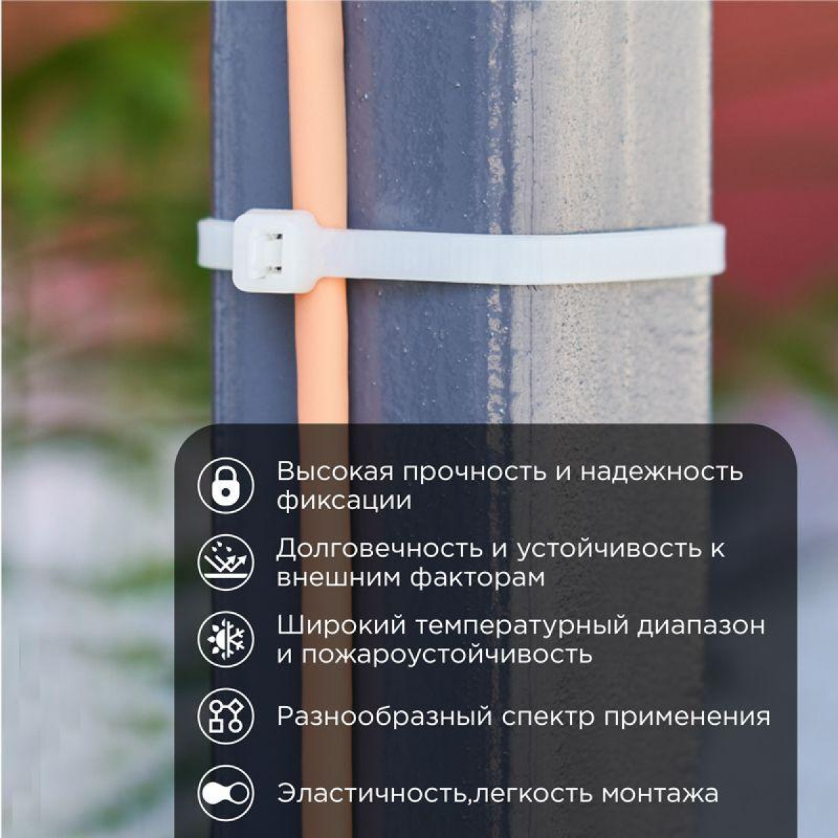 Изображение товара Хомут кабельный нейлоновый Rexant 4.8×300 белый