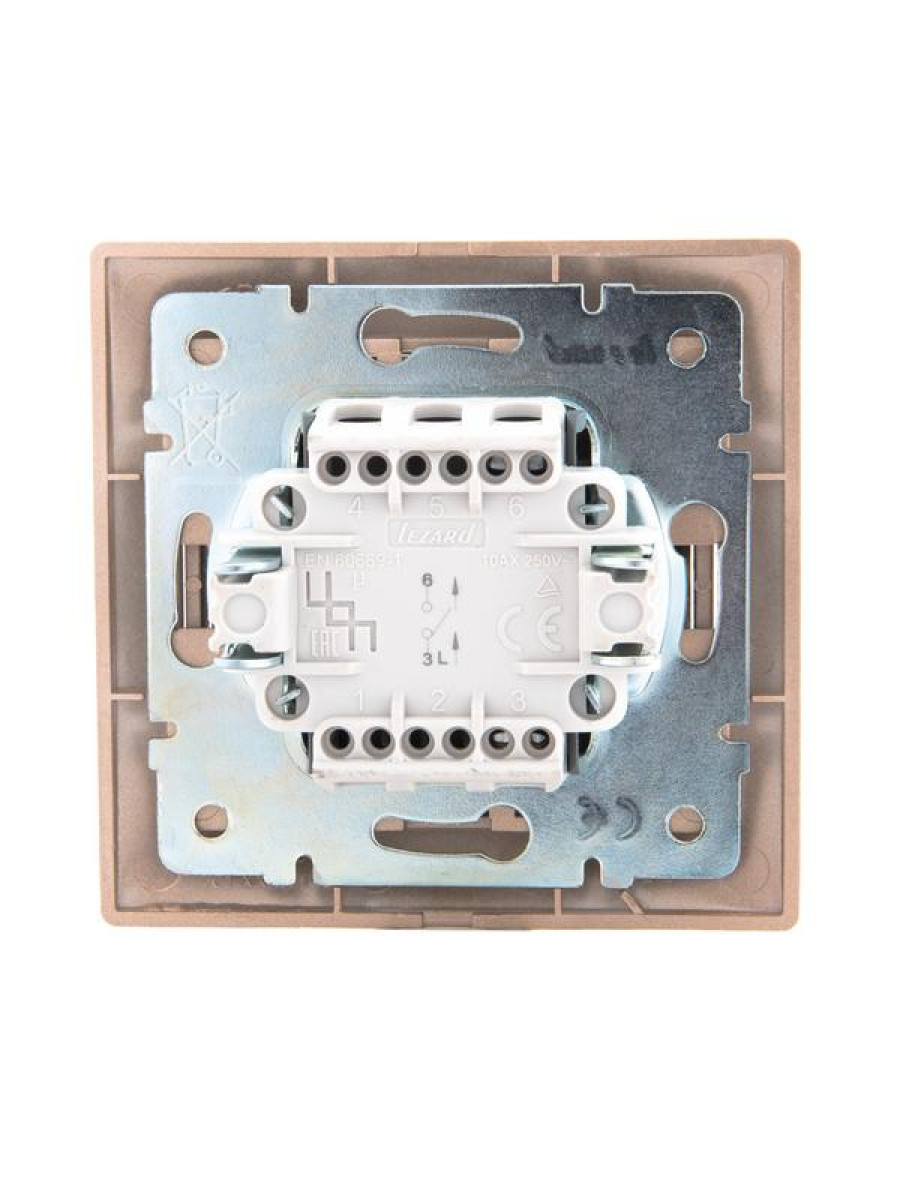 Изображение товара Выключатель 1-клавишный СП Mira 10А IP20 Lezard для освещения коричневый перламутр