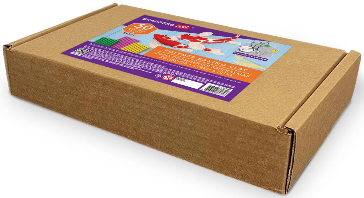 Изображение товара Глина полимерная Brauberg запекаемая, 50 цветов по 20 г с аксессуарами (271161)