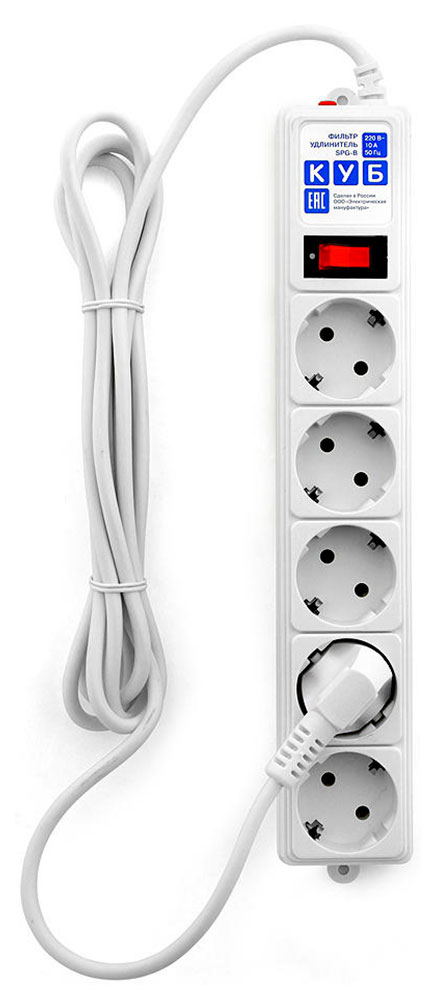 Изображение товара Сетевой фильтр PowerCube B, 3 м, 5 розеток, белый (SPG-B-10 WHITE)