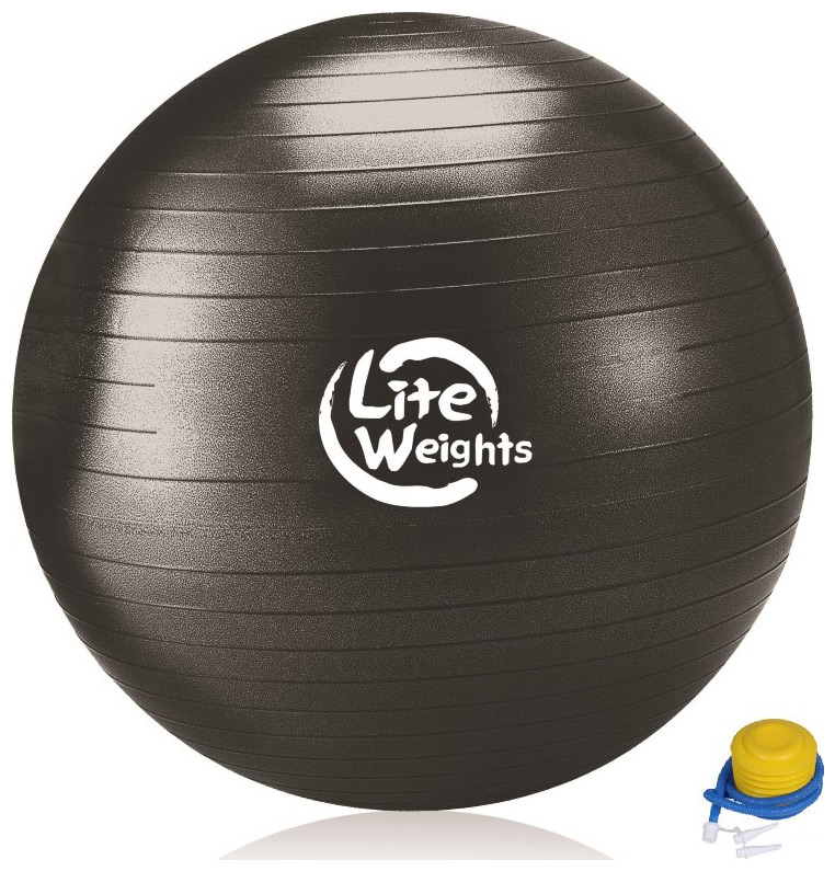 Мяч гимнастический Lite Weights 1869 LW (100см, антивзрыв, ножной насос, черный) цена и фото