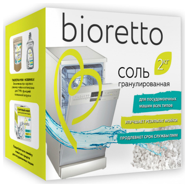 Соль Bioretto 2кг Bio - 203 эко соль для всех типов посудомоечных машин biomio bio salt предотвращает накипь и известковый налет 1000 г