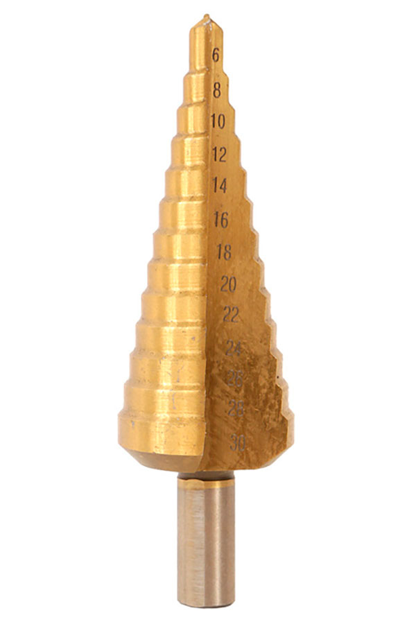 

Сверло ступенчатое по металлу Sturm! 6-30 мм, шаг 2 мм, HSS+TIN, прямое (1055-S630)