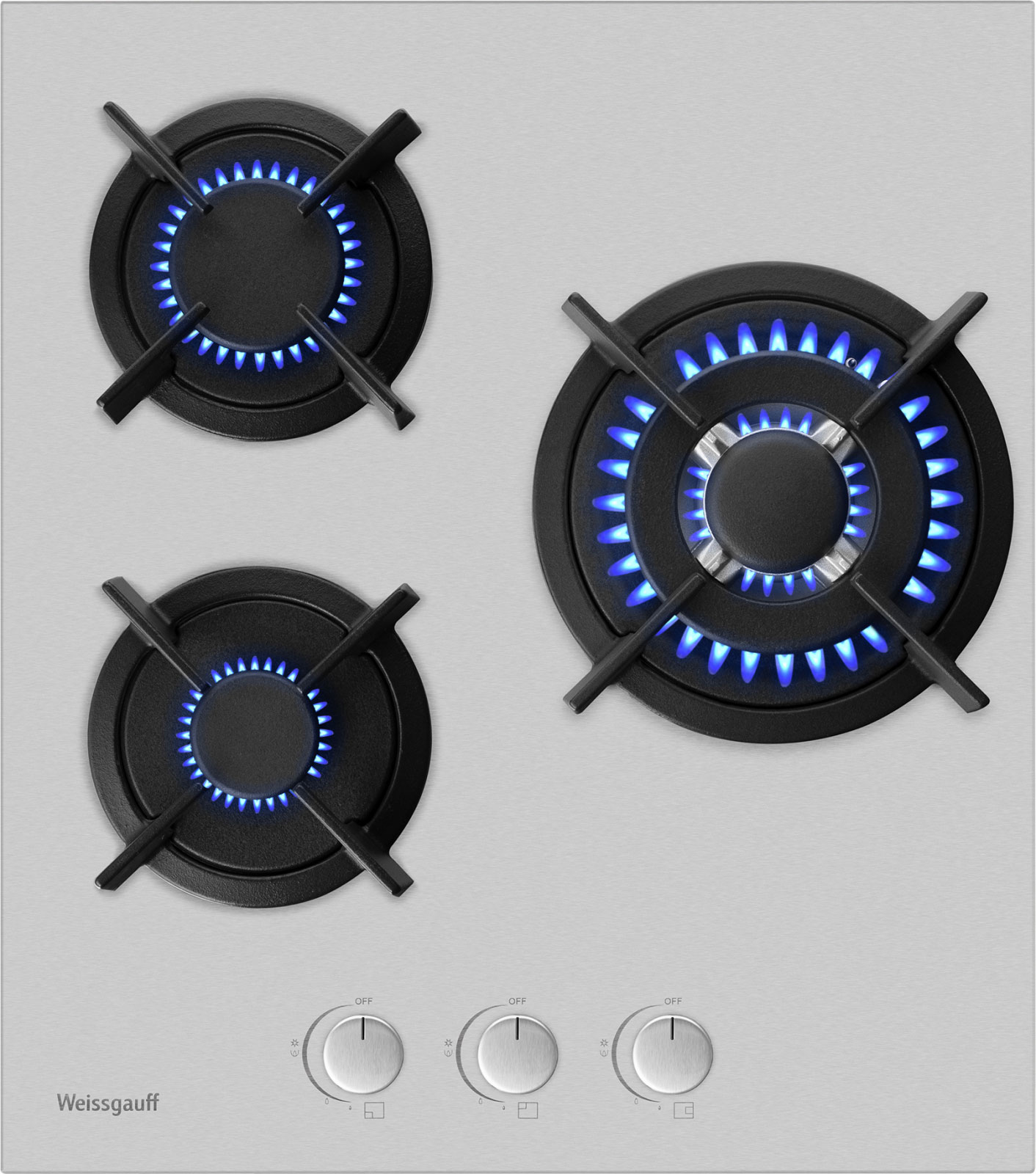 Изображение товара Газовая варочная панель Weissgauff HGG 431 XR 3 конфорки нержавеющая сталь