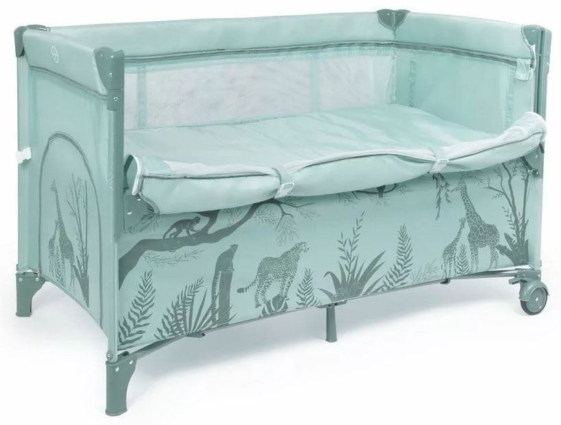 Изображение товара Манеж кровать Amarobaby TRANSFORM Africa зеленый складной с колесами