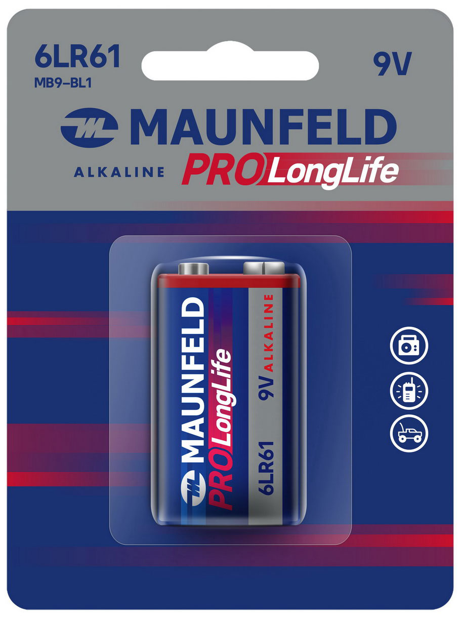 Изображение товара Батарейка Maunfeld PRO Long Life Alkaline 9V 6LR61, долговечная высокая емкость