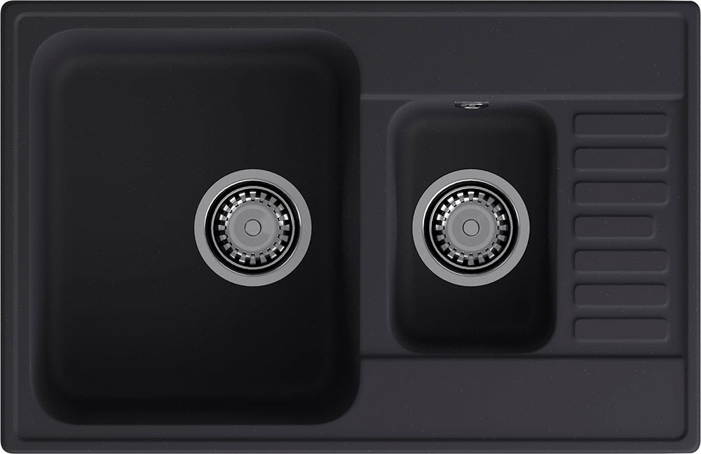 Изображение товара Кухонная мойка GranFest QUARZ 21К 15-чаши черная 740x480 мм врезная