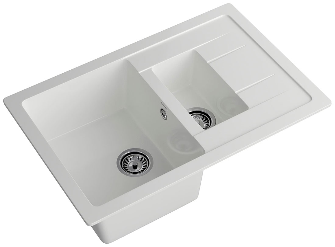 

Кухонная мойка GranFest QUADRO 775KL, 1,5 чаши+крыло, 765*495 мм, (Q-775KL иней), Белый