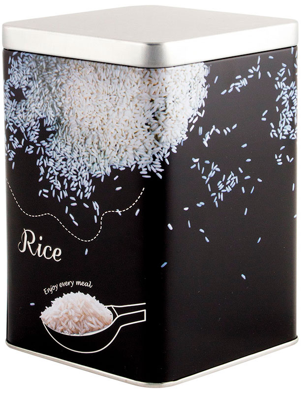Изображение товара Банка металлическая Mallony Рис, 1000 мл, квадратная, с крышкой (008619)