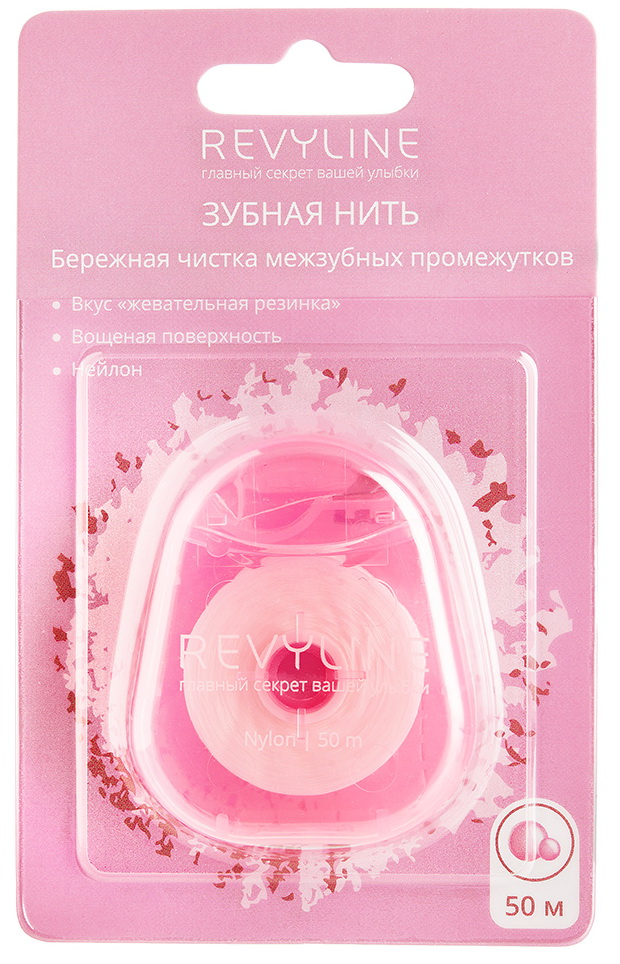 Изображение товара Зубная нить Revyline нейлон, вощеная, Bubble Gum, 50 м Изображение товара Зубная нить Revyline нейлон, вощеная, Bubble Gum, 50 м