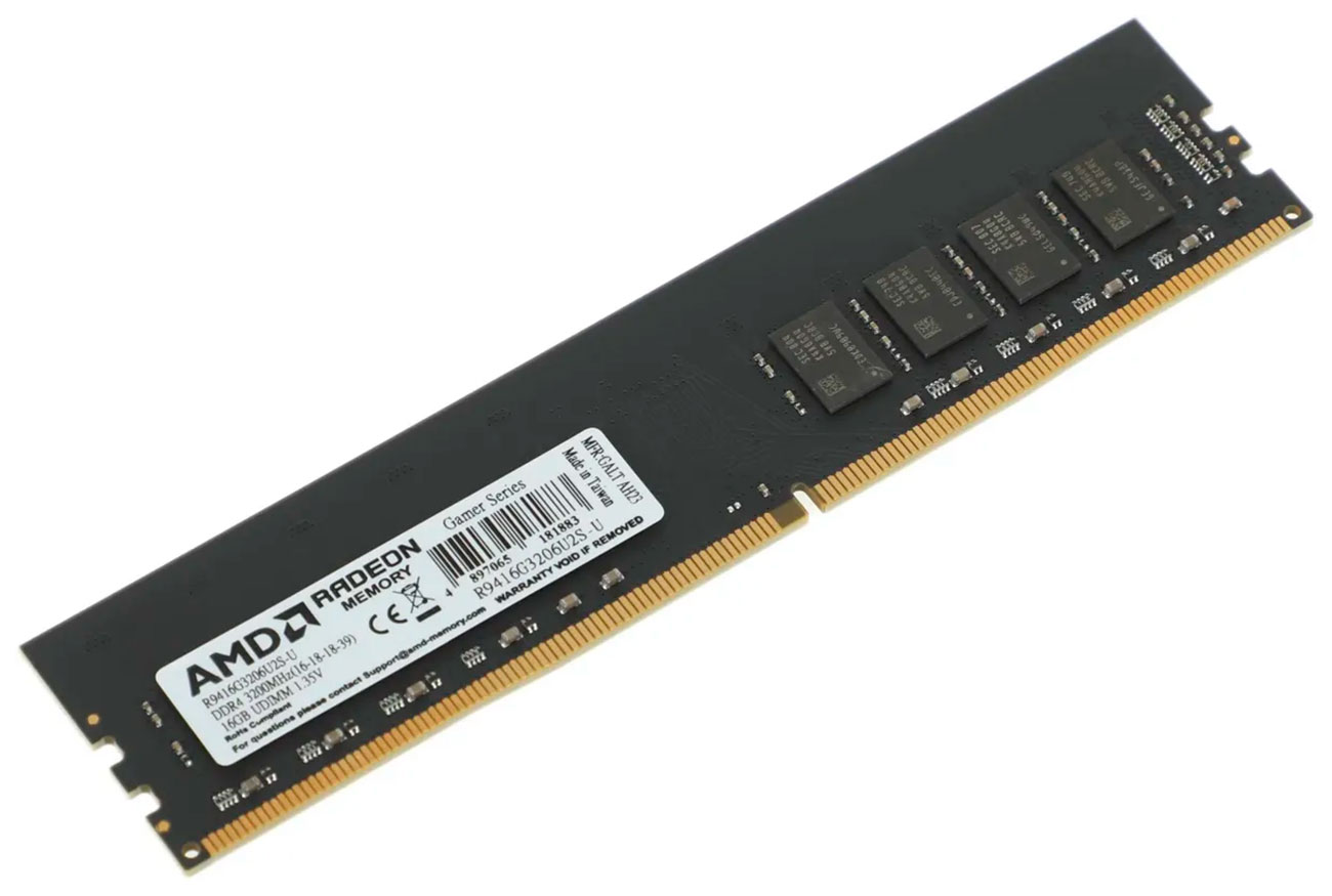 

Оперативная память AMD DDR4 16Gb 3200MHz Radeon R9 Gamers Series Black (R9416G3206U2S-U), Черный