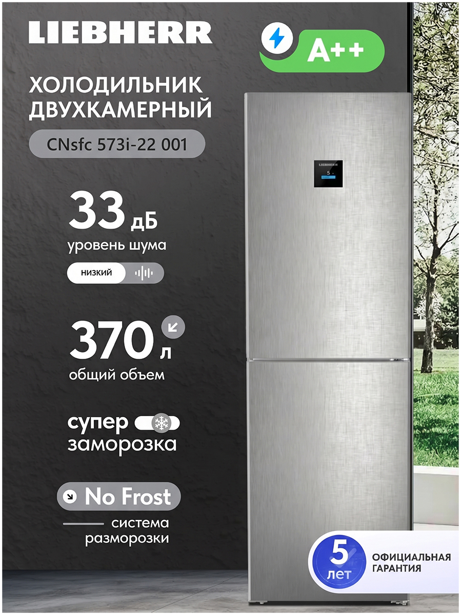 Двухкамерный холодильник Liebherr CNsfc 573i-22 001 NoFrost, серебристый