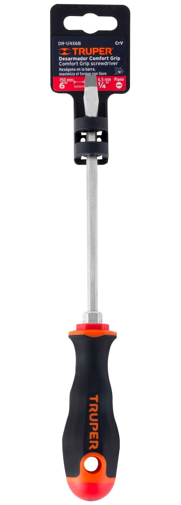 Изображение товара Отвертка Truper шлиц DR-1/4X6B 150 мм двухкомпонентная рукоятка