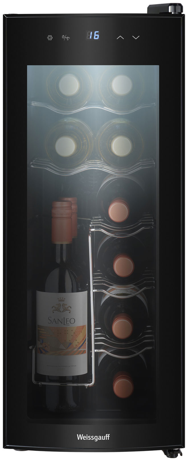 Изображение товара Винный шкаф Weissgauff WWC-12 Bottle компактный дизайнерский термоэлектрический