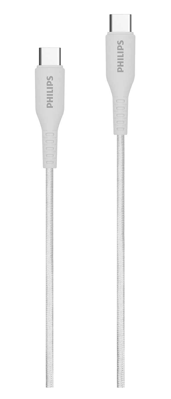 Кабель Philips USB C - USB C, 60W, 1.2 м, плетеный, белый (DLC8701W/74) Кабель Philips USB C - USB C, 60W, 1.2 м, плетеный, белый (DLC8701W/74)