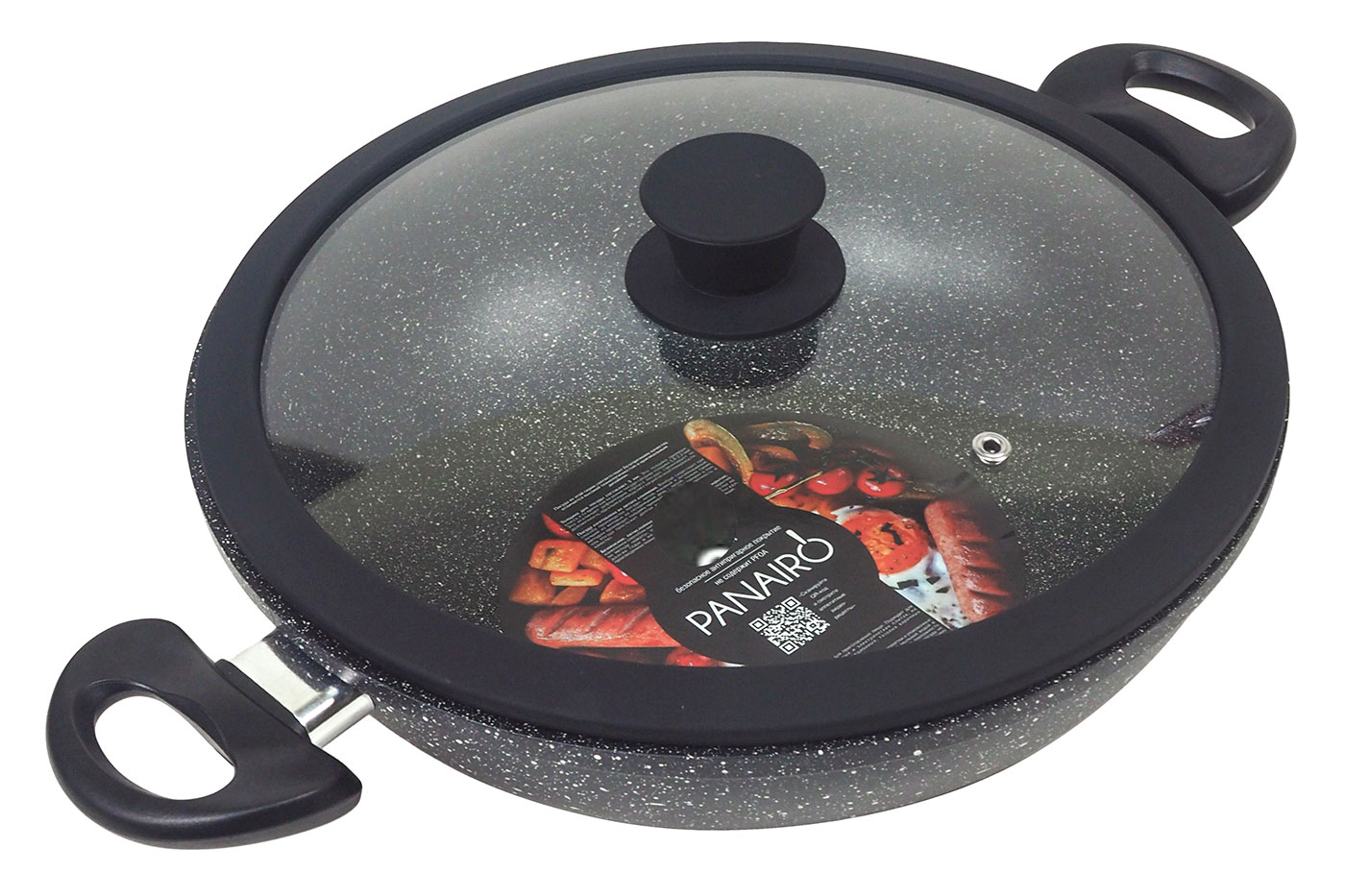 Изображение товара Сотейник-вок Panairo Harfe Black, 28 см, с крышкой и съемными ручками (HA-WOK-28-S2-K.sil)