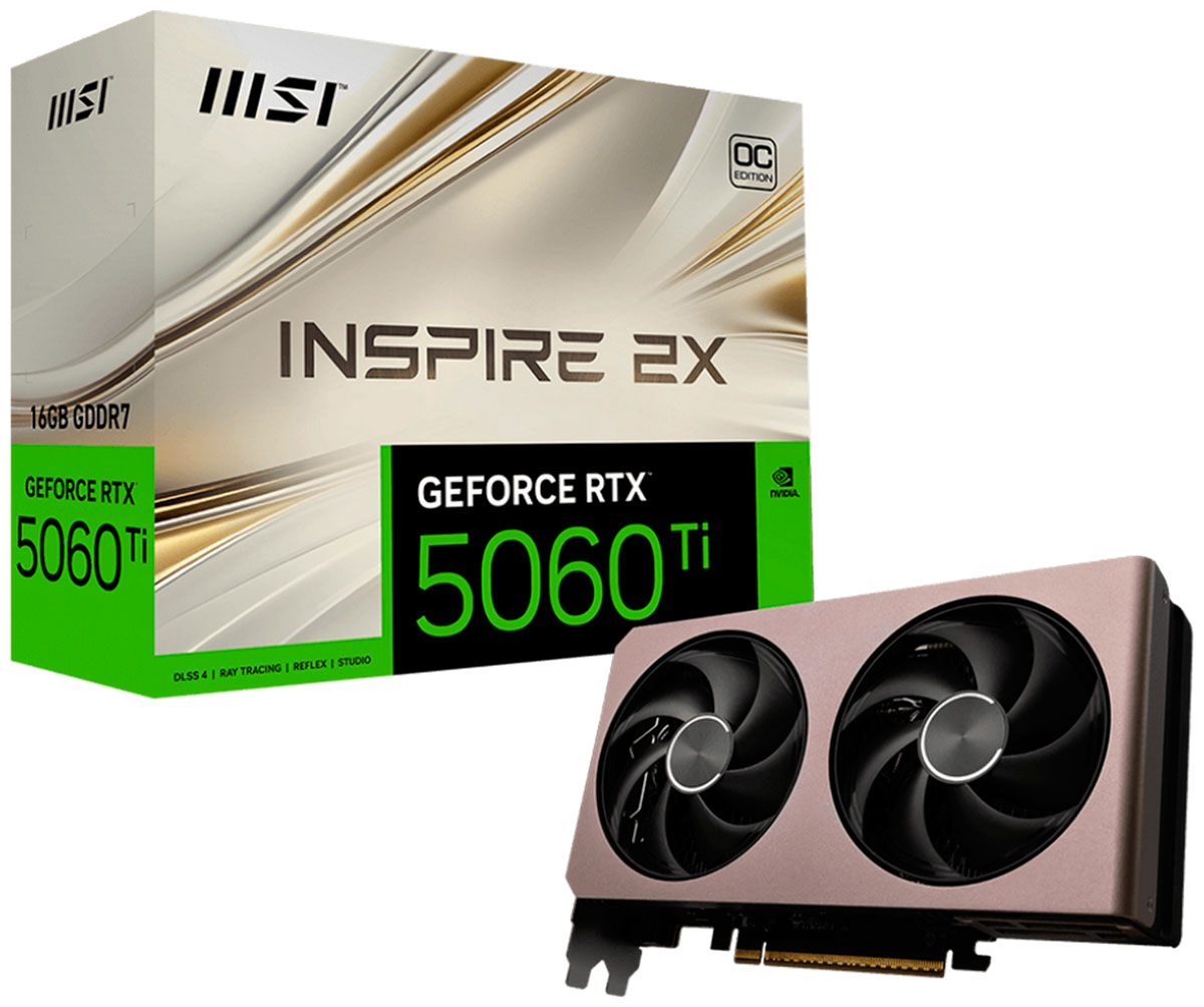 

Видеокарта MSI GeForce RTX 5060 Ti INSPIRE 2X OC 8GB, Золотой