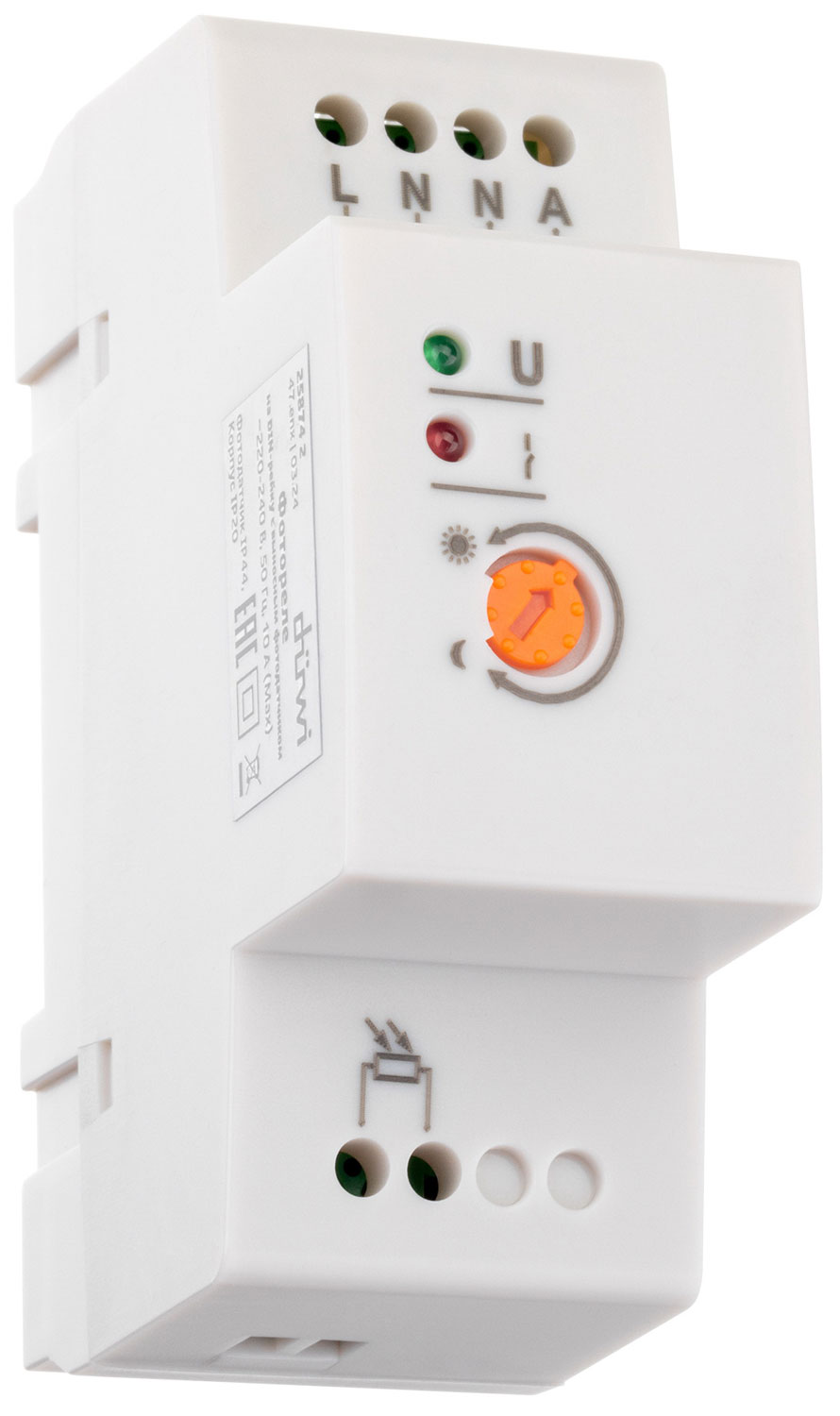 Изображение товара Датчик освещения фотореле Duwi FR-05, на DIN-рейку, 10 А, 5-50 Лк, с выносным фотодатчиком, IP44, белый