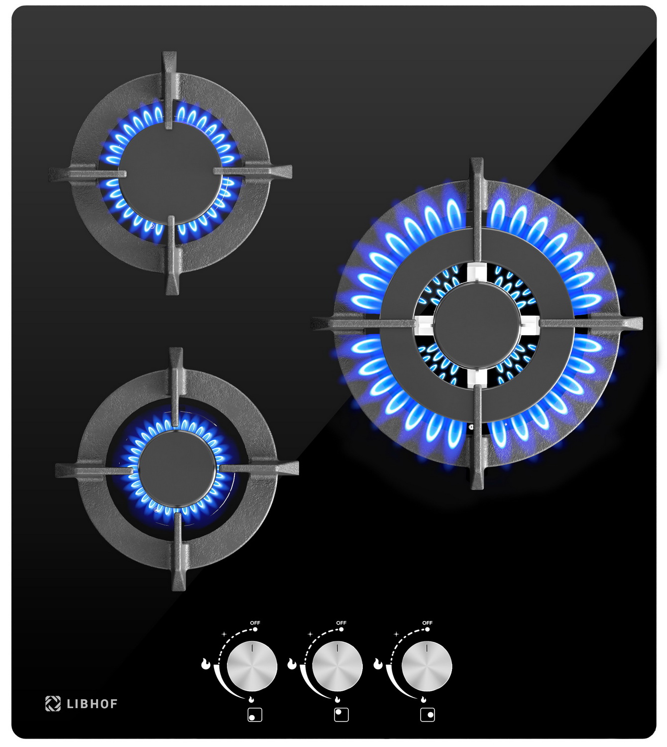 Изображение товара Газовая варочная панель Libhof IS-453B 3 конфорки стекло черная с газ-контролем и электроподжигом