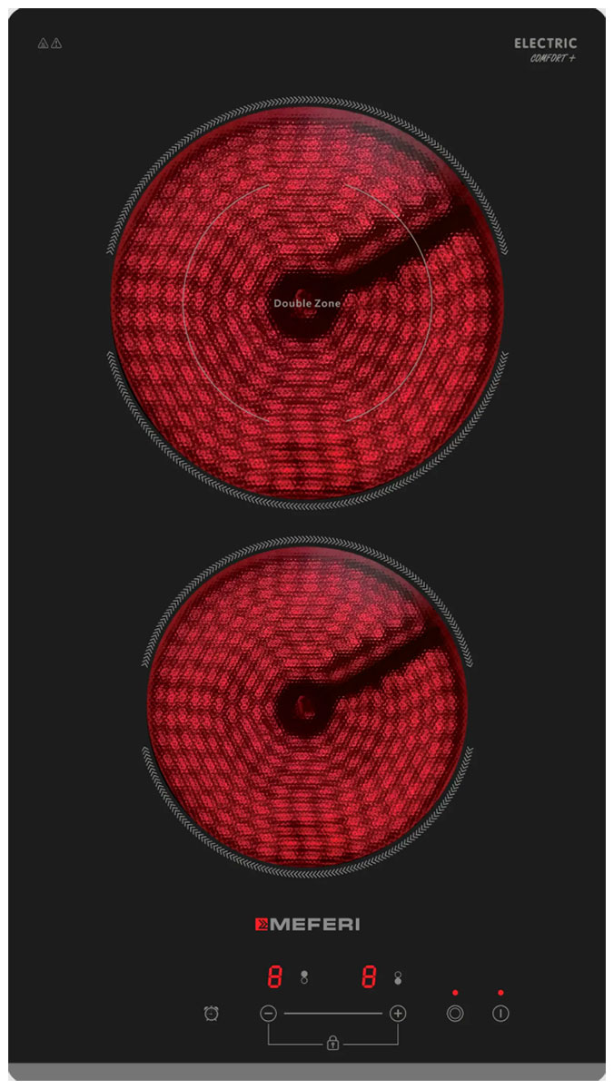 Изображение товара Электрическая варочная панель Meferi MEH302BK COMFORT PLUS 2 конфорки стеклокерамика