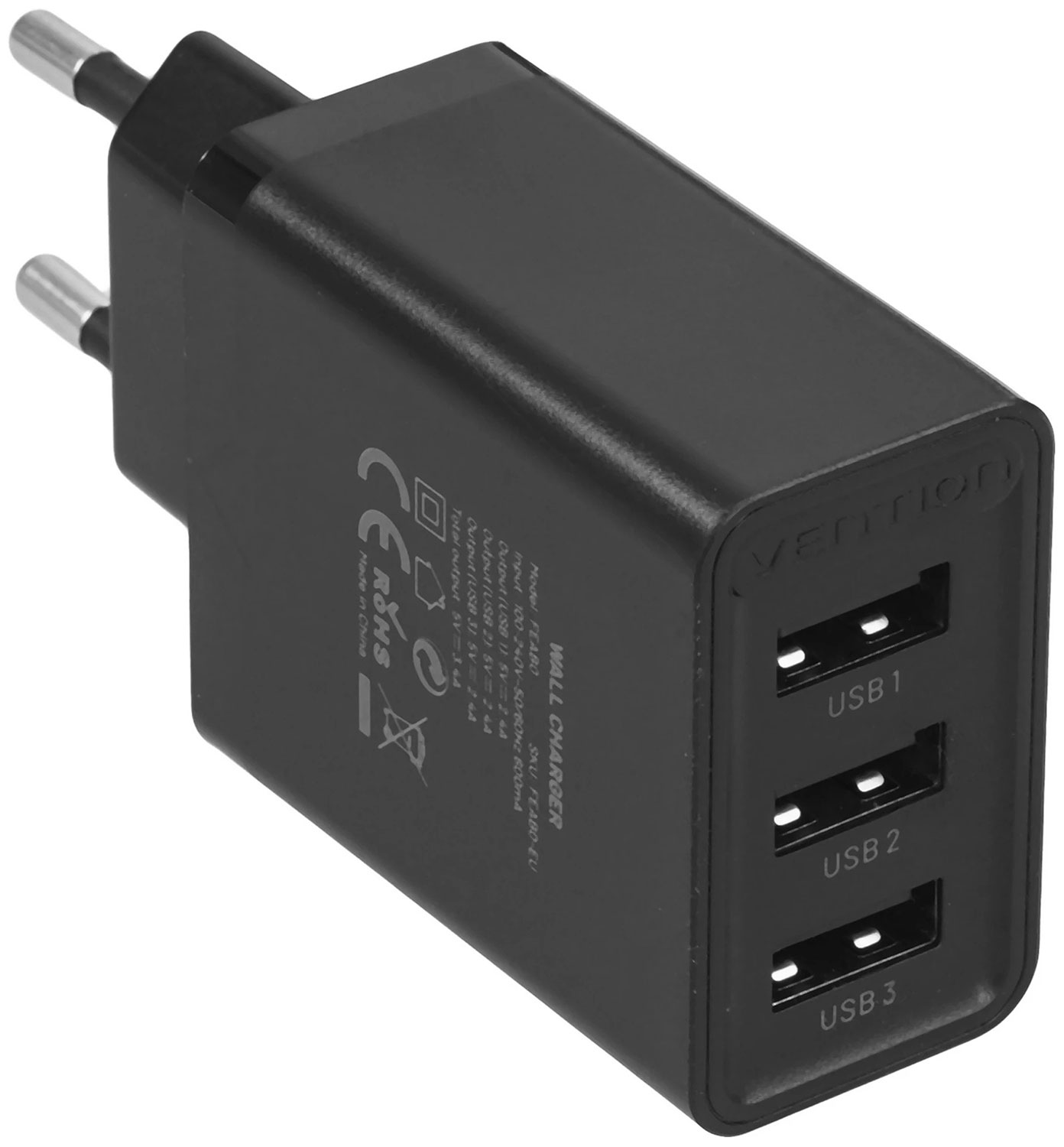 Изображение товара Сетевое зарядное устройство Vention 3 USB 20W для телефонов и планшетов черное