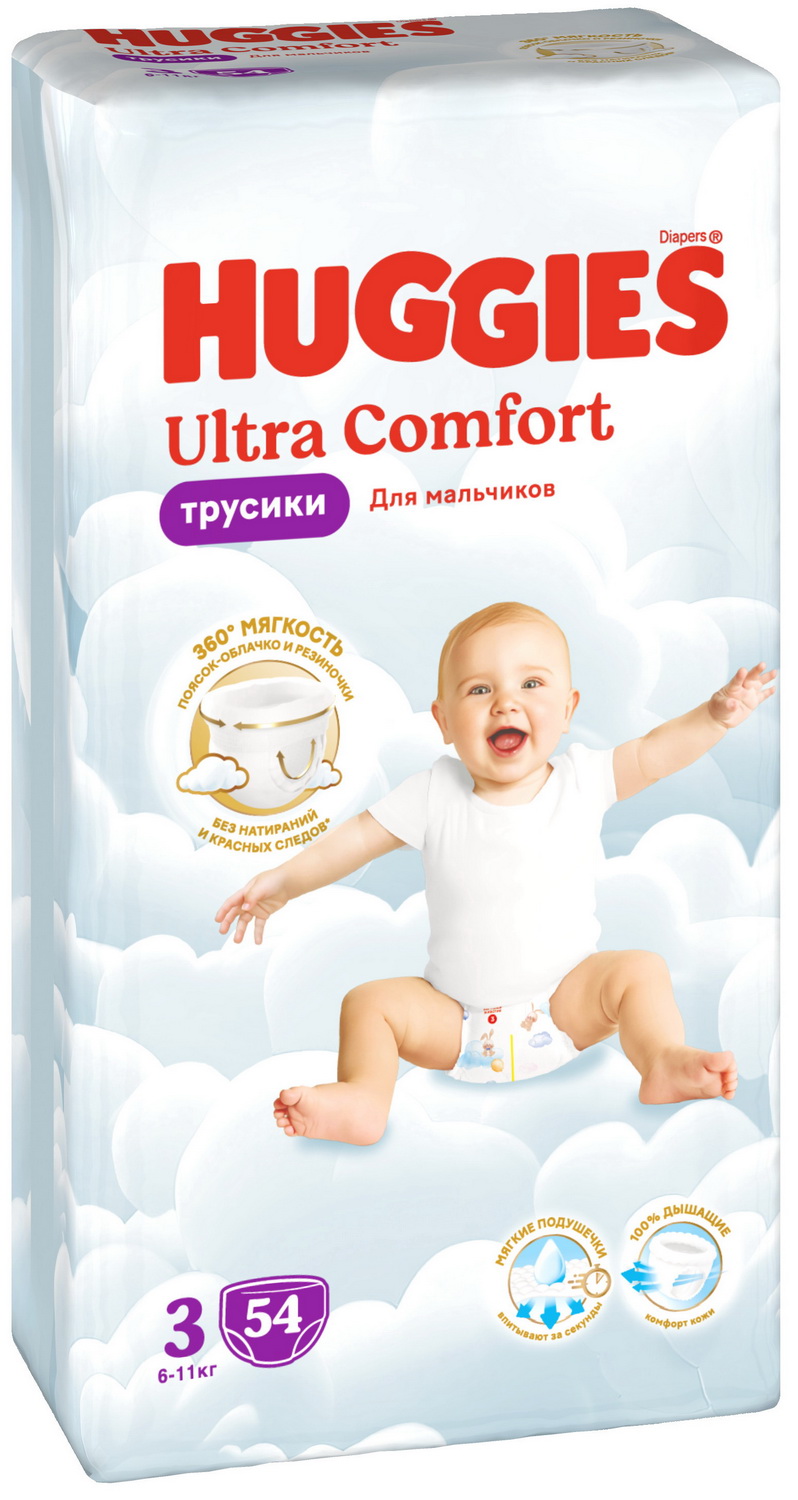 

Трусики-подгузники Huggies Ultra Comfort, размер 3 (6-11 кг), 54 шт, для мальчиков