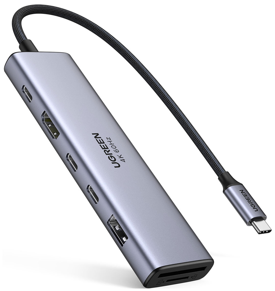 Изображение товара USB концентратор (хаб) Ugreen CM511, 7 в 1: USB-C - HDMI+2xUSB-C 3.2+1xUSB-A 3.2+SD/TF+PD 4Kх60Гц, серый (45521)
