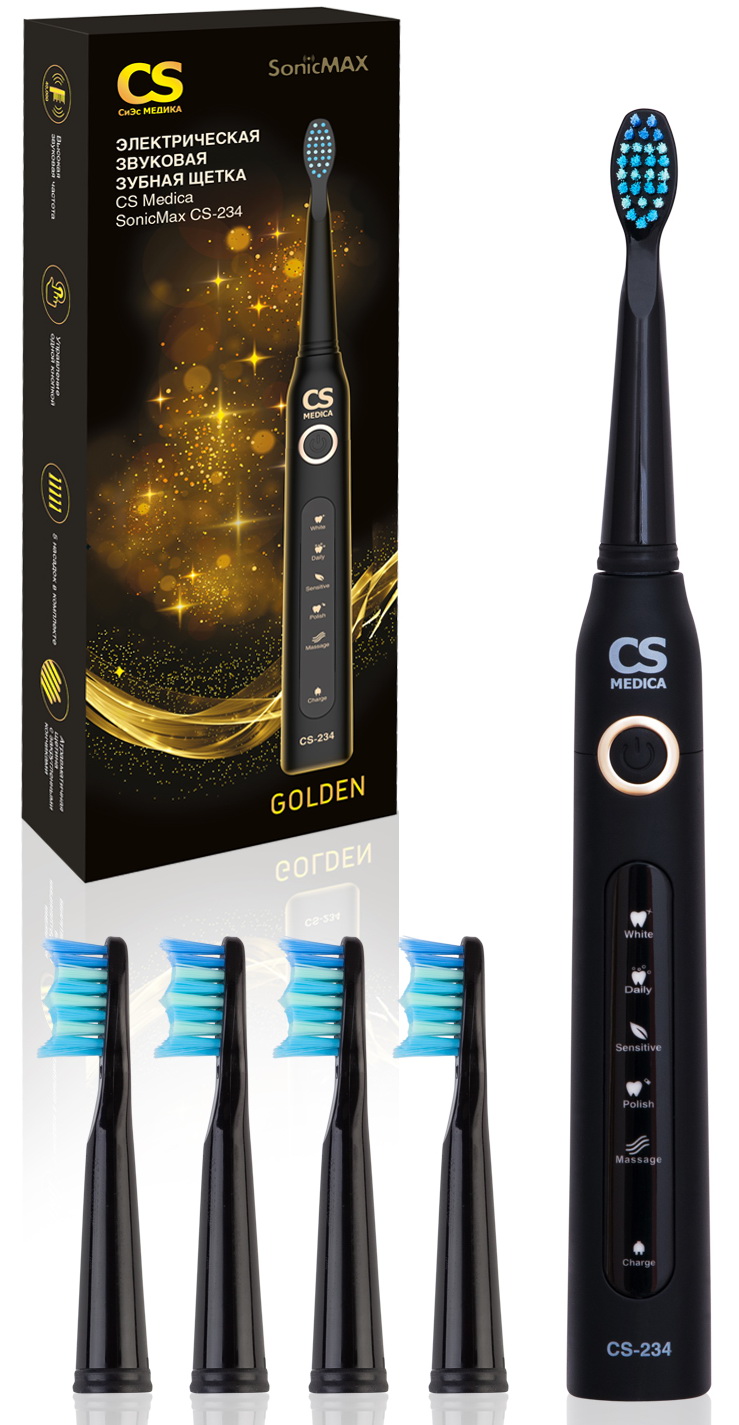 Изображение товара Электрическая зубная щетка CS Medica SonicMax CS-234, черная, 5 насадок
