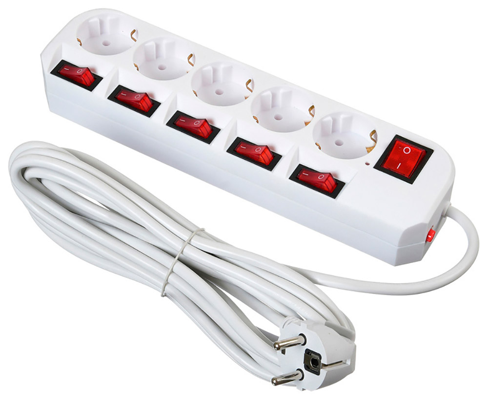 Изображение товара Сетевой фильтр Buro 500SH-1.8-SW-W 1.8 м, 5 розеток, белый