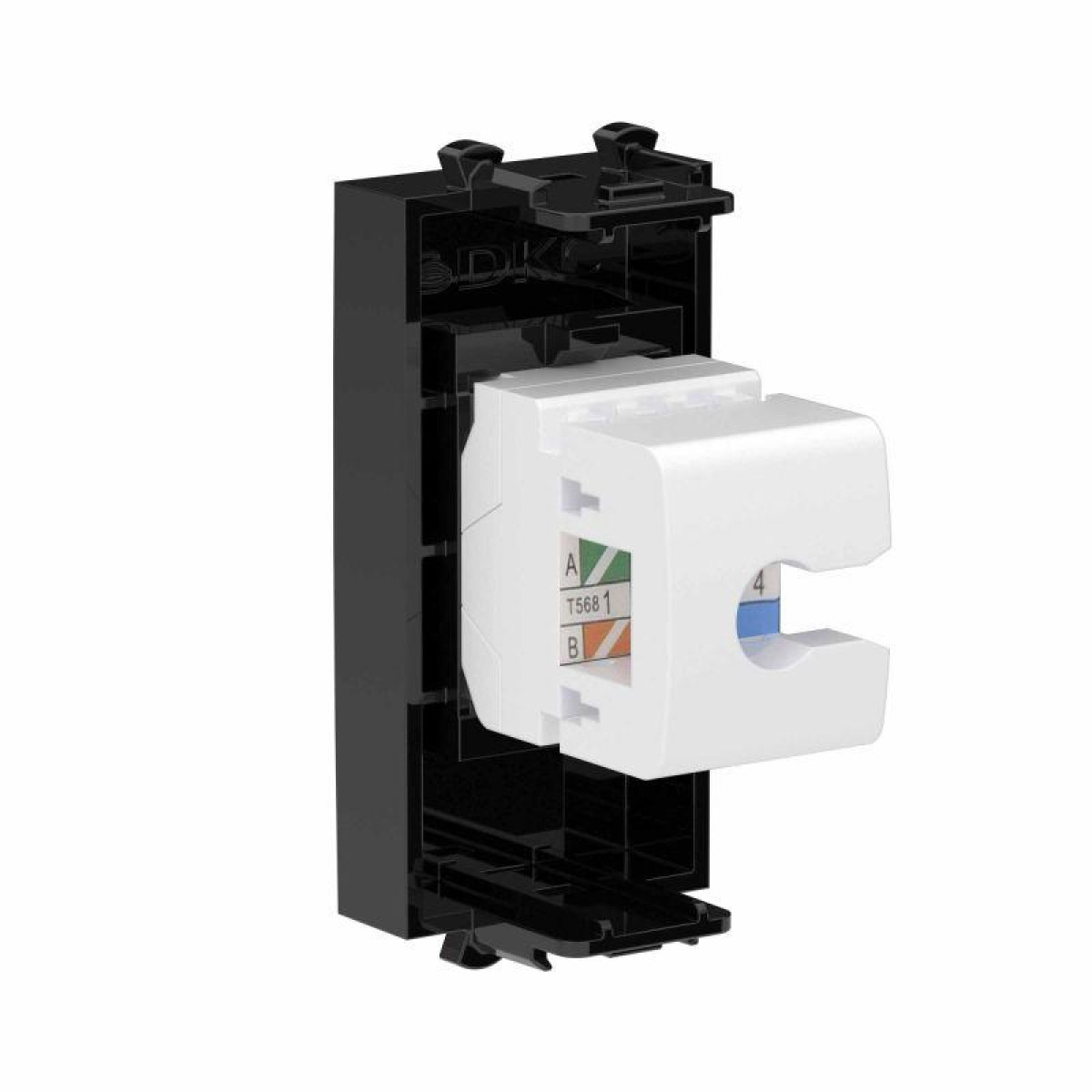 Изображение товара Рамки и основания для электрошитовых устройств DKC телефонная розетка RJ12 без шторок черный квадра