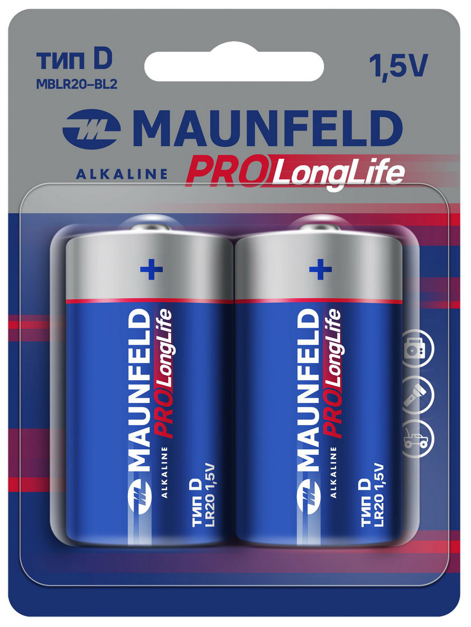 Изображение товара Батарейка MAUNFELD PRO Long Life Alkaline D LR20 2 шт. высокая емкость надежная