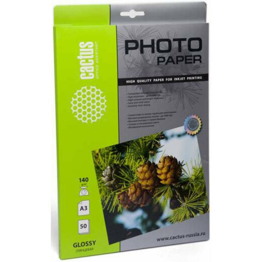 Изображение товара Фотобумага Cactus CS-GA314050 A3/140г/м2/50л./белый глянцевое для струйной печати