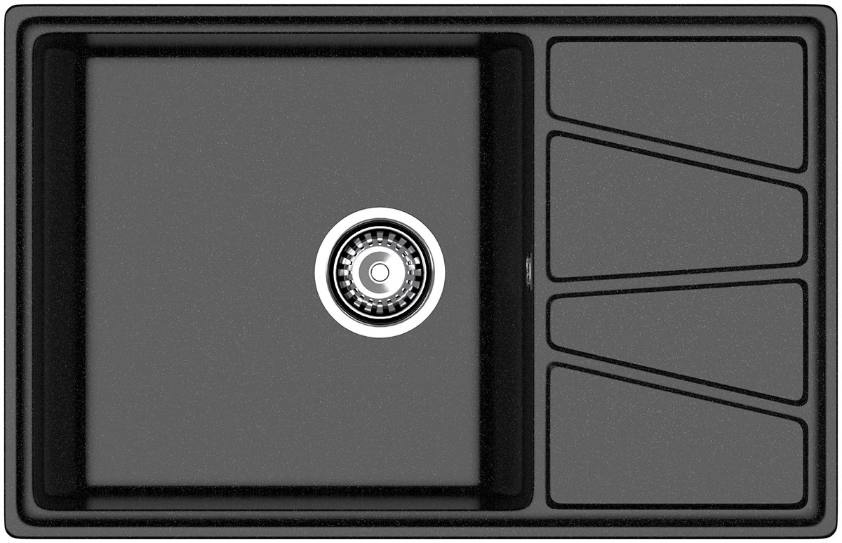 

Кухонная мойка GranFest VERTEX 780L, 1-чаша+крыло, 780x500 мм, черный (V-780L черный)