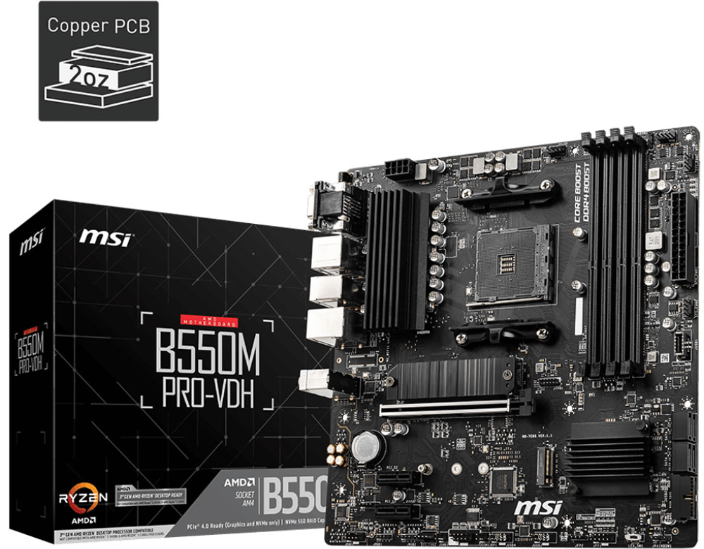 Изображение товара Материнская плата MSI B550M PRO-VDH (AM4, mATX)