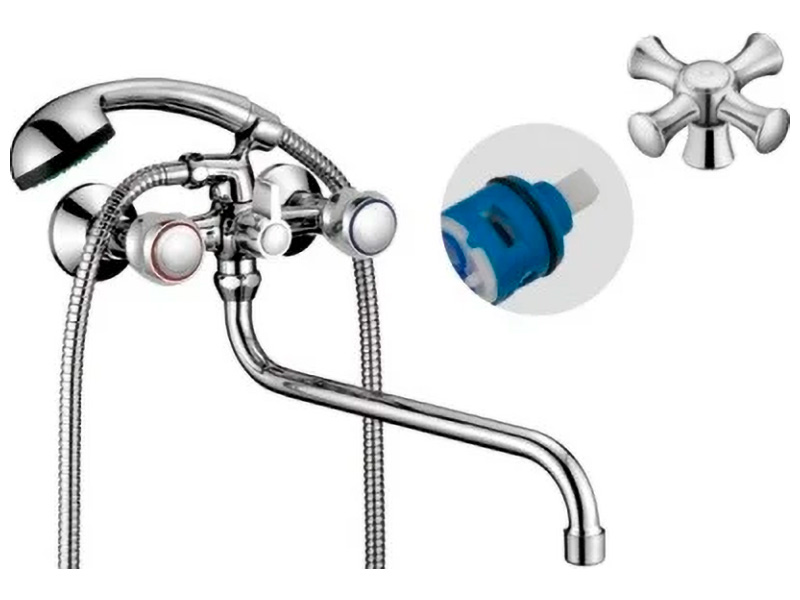 Изображение товара Смеситель для ванны D-Lin хром D146825 стеновой с душевым гарнитуром