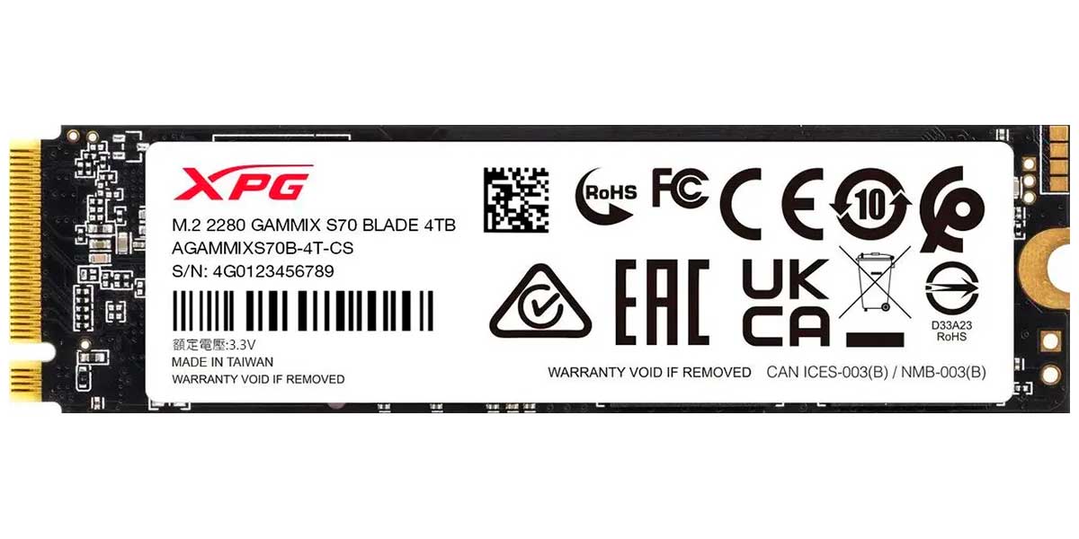 Изображение товара SSD накопитель Adata M.2 4000 Гб GAMMIX S70 BLADE PCIe 4.0 (AGAMMIXS70B-4T-CS)