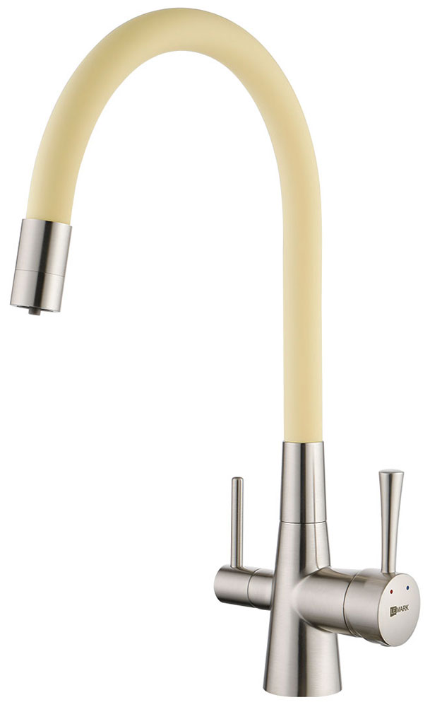 Изображение товара Кухонный смеситель Lemark с гибким изливом, с подключением к фильтру питьевой воды, латунь/никель/бежевый (LM3075BN-Beige)