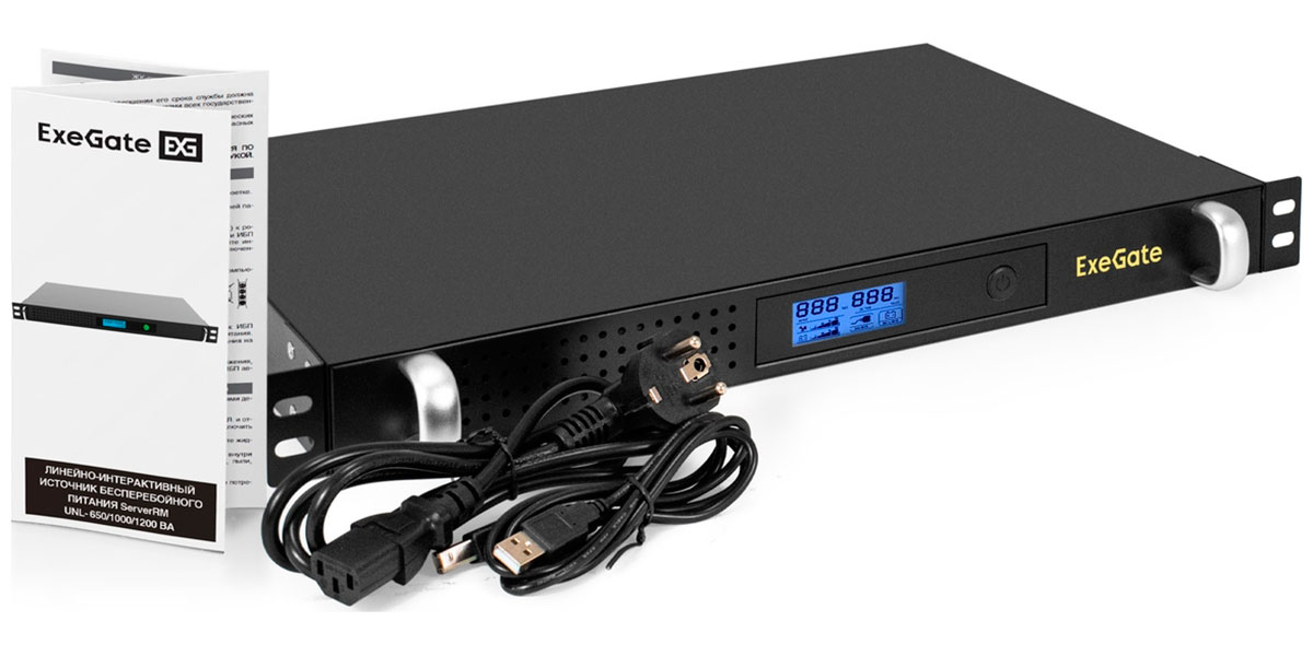 

Источник бесперебойного питания ExeGate ServerRM UNL-650.LCD.AVR.4C13.RJ.USB.1U, Черный