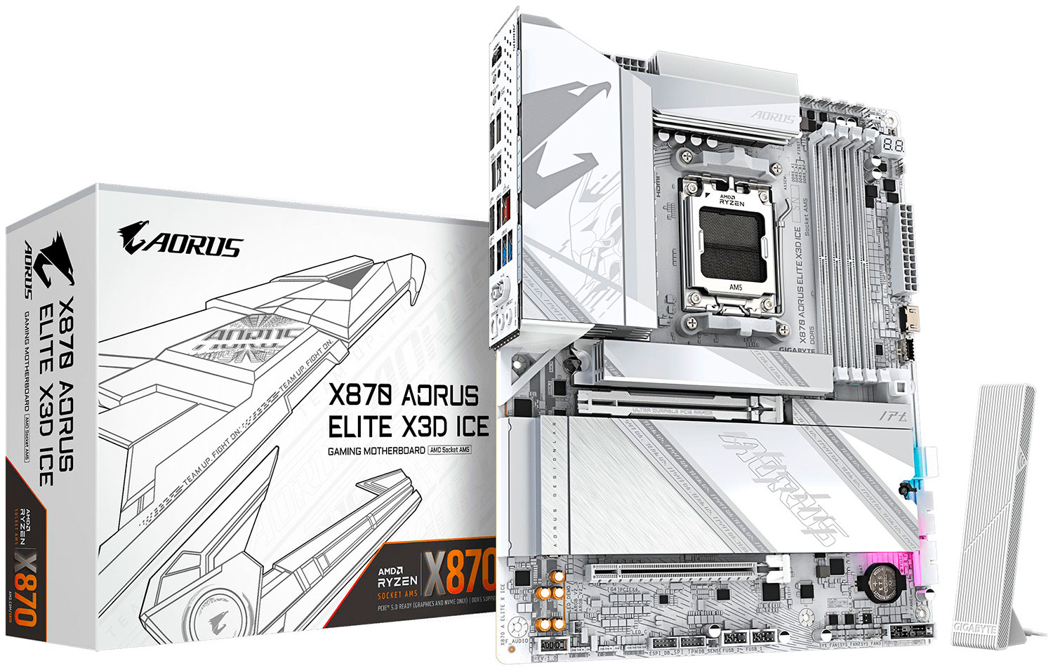 

Материнская плата Gigabyte X870 AORUS ELITE X3D ICE (AM5, ATX), Белый