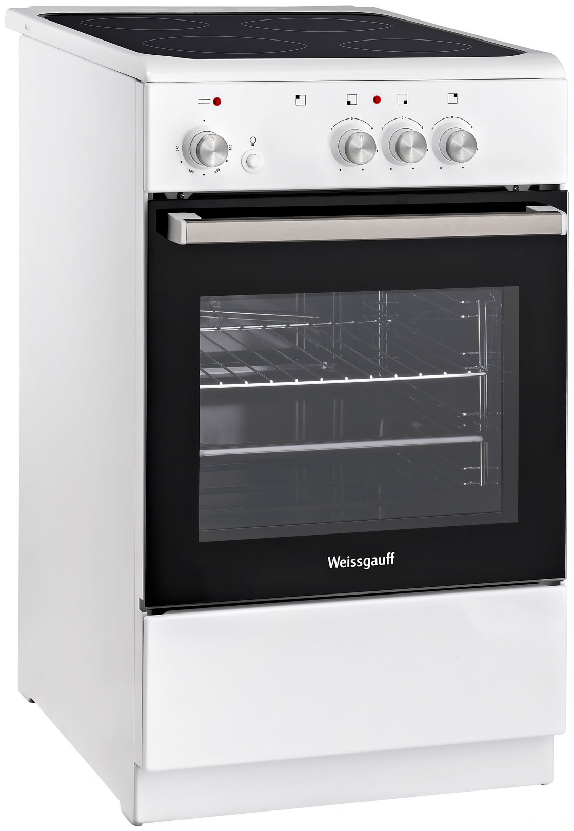 Изображение товара Электроплита Weissgauff WES E2V02 WS с духовкой 60 литров и стеклокерамической панелью